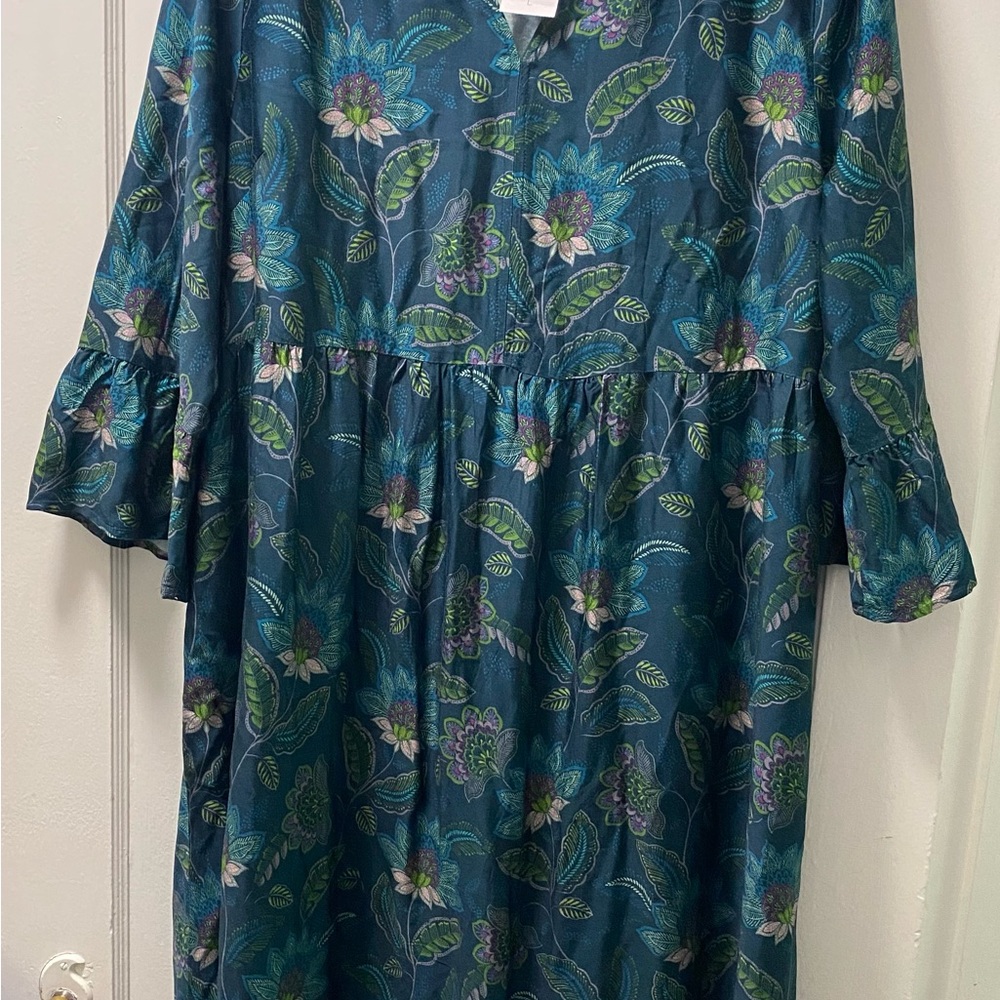 J. Jill Arboretum Teal and Purple Floral Dress L
